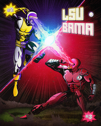 Game of the Century 2.0 - LSU vs. Bama alabama art branding comic design drawing football illustration lsu marvel sports xmen