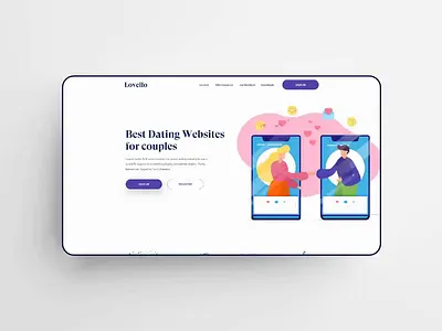 Lovello - Dating App Landing Exploration 2019 trend adobe xd animation app branding clean creative dating app design icon illustration landing page logo minimal typography ui uidesign ux vector web