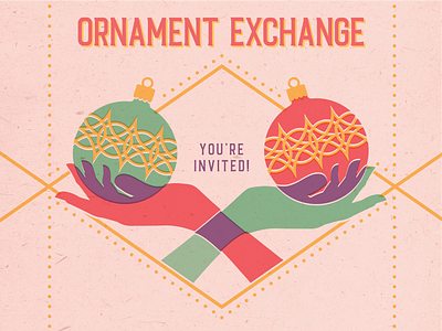 Ornament Exchange Invitation card christmas exchange flat hands holiday illustration invitation ornament overprint retro