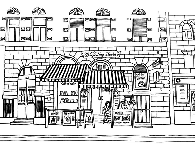 An outdoor café in Budapest art artwork cafe coloring description drawing europe hand drawn illustraion line art pen pen art pen drawing sketch travel