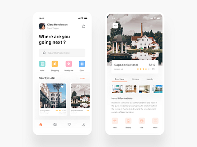 Travel App app booking card clean debut holiday hotel ios location mobile profile vacation