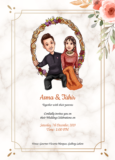 Wedding card caricature digital art digital artwork graphic artist graphic arts graphic design illustration wedding card wedding invitation wedding invite