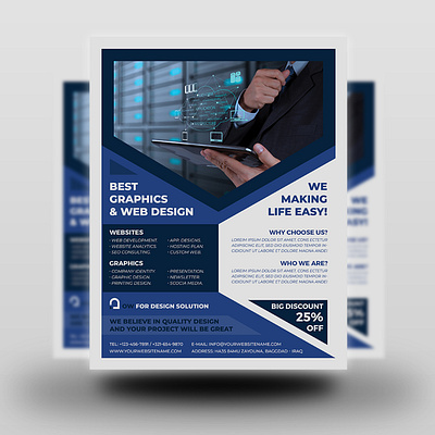 Graphics and Web Design Flyer Template app apps business business flyer classy clean corporate corporate flyer design design flyer digital design flat graphic icon illustration imac ipad iphone minimalist mobile app mobile icon