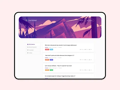 Forum platform agency app card creative design forum illustration interface landing minimal question thread ui website