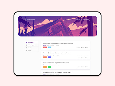 Forum platform agency app card creative design forum illustration interface landing minimal question thread ui website