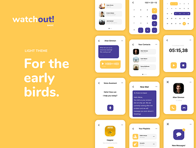 ⌚️ Apple Watch UI Kit | Watchout! Basic adobe xd app apple watch clean design light mode light theme madewithxd minimalistic orange purple smartwatch ui ui design ux watch ui kit yellow