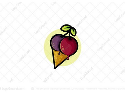 Cherry ice cream logo for sale branding cherries cherry cone cream fruit fruits green healthy ice icecream leaf leaves logo logos natural sweet vegan