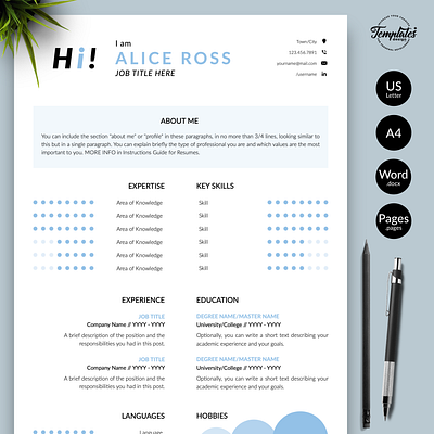 Creative Resume for Word & Pages “Alice Ross” clean resume creative resume curriculum vitae cv template modern resume one page resume professional resume resume cv resume design resume for pages resume for word resume template resume template word resume with cover simple resume three page resume two page resume