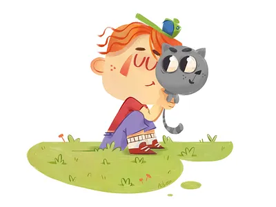 boy &cat animal art boy cat character character design childrens illustration cute animal cute art digitalillustration feline kidlitart kitten pets