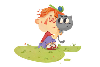 boy &cat animal art boy cat character character design childrens illustration cute animal cute art digitalillustration feline kidlitart kitten pets