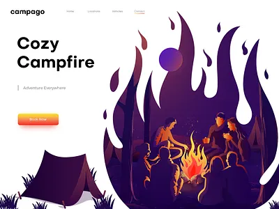 Cozy Campfire Illustration campfire home page illustration illustration landing page illustration night illustration people ui illustration vector web page illustration