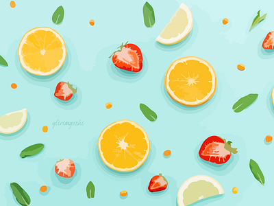 🍓🍋 animation art bite character desert eat food fruit happ icon illustration leaf lemon noise seeds smiling strawberry vector art vector artwork