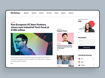 Case Study - TechNews, Desktop, EU Startup article blackandwhite blog clean desktop eustartup landing landing page layout medium news simple startup tech user interface web white