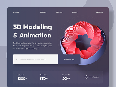 3D Modeling & Animation Course Landing Page Header 2019 trends 3d 3d design blender cinema4d design landing landing design landing page design landingpage ui uidesign uidesigner uiux uiuxdesign uiuxdesigner web web ui website website design