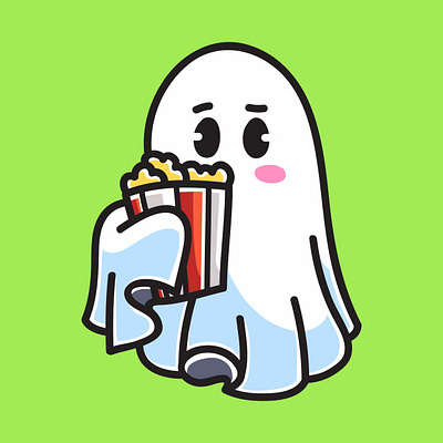 Ghost and Popcorn Doodle Cartoon Illustration art artwork branding cinema colorful cute design doodle graphic design illustration kawaii logo nft popcorn ui yummy