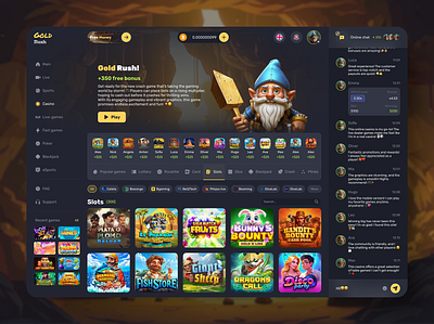 Gold Rush - Online Casino bet betting crypto dark theme figma gambling online casino product design ui uiux