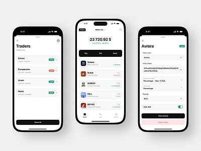 Crypto Copy & Trade wallet App 👻 banking bitcoin copy crypto defi mobile solana trade trading ui ux wallet