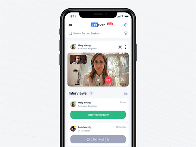 Jobbyen: Video Interview animation app application clean dailyui design inspiration interview ios job finder job listing job portal job search modern online online interview ui ux video interview web