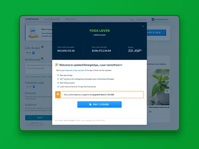 Errors and error prevention for migration. RetargetApp braintree card card number charge error error prevention input interface migration modal negative payment payment due product design replace transfer ui update upgrade ux