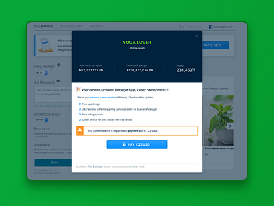 Errors and error prevention for migration. RetargetApp braintree card card number charge error error prevention input interface migration modal negative payment payment due product design replace transfer ui update upgrade ux