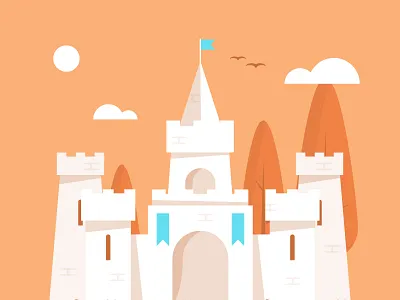 Castle scene arrow beach castes castle dribbble flag flat icon illustration knight mystic mystical old times orange sand sand castle shot stone vector war