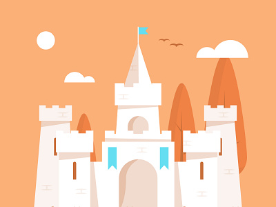 Castle scene arrow beach castes castle dribbble flag flat icon illustration knight mystic mystical old times orange sand sand castle shot stone vector war