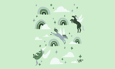 Magic Horses animal drawing digital illustration illustration kids products pattern design procreate textile design