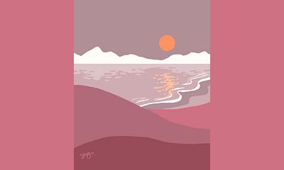 Pink Sea digital illustration landscape minimalistic procreate wall decor