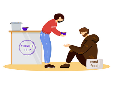 Take care of the world around - go volunteering! activist cartoon character charity eco friendly flat help homeless humanitarian illustration kid poor service social support voluntary volunteer volunteering welfare