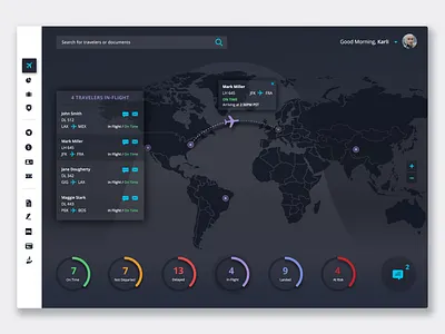 Business Travel Dashboard / Dark Mode clean dark mode dashboard design flight interface map travel travel tracker ui ui design