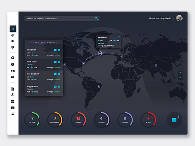 Business Travel Dashboard / Dark Mode clean dark mode dashboard design flight interface map travel travel tracker ui ui design