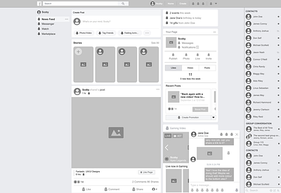 Facebook Homepage - Hi Fi Wireframe button buttons design figma flat graphic design high fidelity typography ui ux wireframe