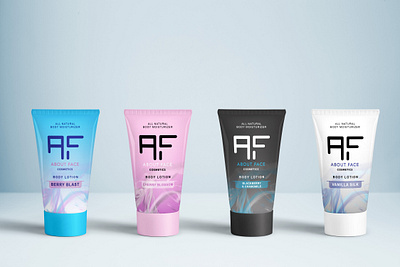 "About Face Cosmetics" Body Lotions branding cosmetics design logo packaging photoshop vector