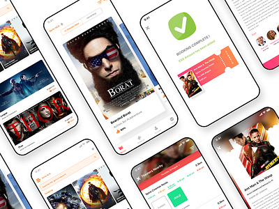 Movie Booking App app booking cards carousel design gradient illustraion interface design movie app movies tabs ticket ui ux