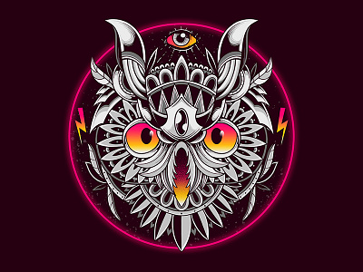 Retrowave Owl 80s illuminati illustration monster ornamental ornate owl retro retrowave synthwave t shirt design tattoo vaporwave vintage