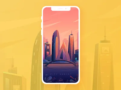 The scene of city sunset design illustration