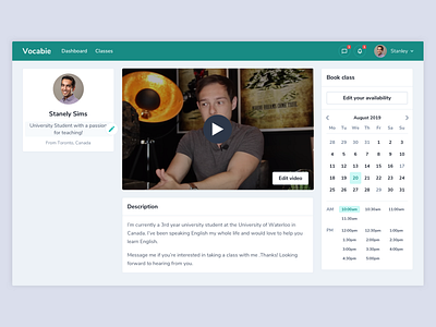 Teaching App – Teacher Profile calendar contact dashboard minimal profile schedule teacher ui ux