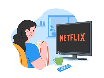 Watch movie illustration character coffee flower girl illustration netflix tea vector watch movie