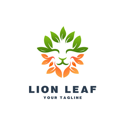 Lion leaf logo design abstract animal art background branding concept design illustration logo vector