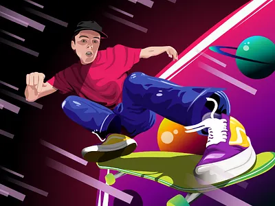 Nebula cap galaxy illustration nebula planets skateboard street vans vector