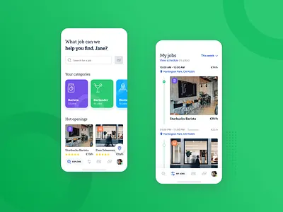 Temporary Jobs Mobile App app business cards clean connect design ios job job board job listing jobs mobile modular product search temporary ui ux visual language work