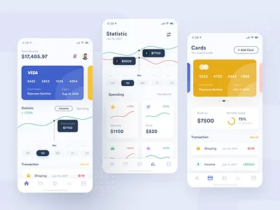 #Exploration | Wallet App app blue cards chart clean design finance app income mobile statistic ui ux wallet yellow