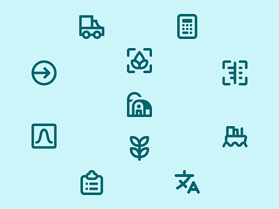 Design System Icons – NutriOpt for Nutreco animals boat calculator clipboard exit farm feed food graphic icon language nir plant produce scan soya truck