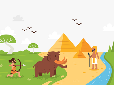 Nacely Webpage - Human History illustration 1/5 animal cartoon caveman creative design egypt flat graphic history homepage humans illustration landingpage mammoth nature piramids river ui vector webpage