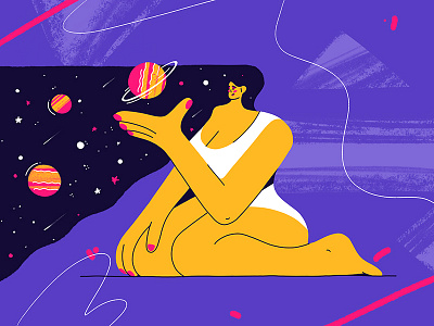 Let it go and dream... bright character characterdesign color flat geometric girl graphic illustration modern process procreate simple woman