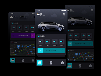 Byton owner app app black byton car dark dark app dark ui design green ios 13 tesla ui ux weather