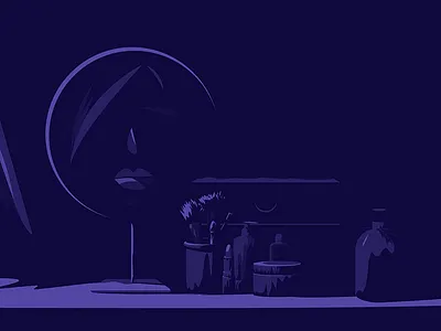 Front of the mirror bottle box cosmetics design illustration lady maquillage