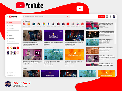 YouTube Redesign branding challenge concept design designer designs illustration mockup redesign typography ui ui ux ui designer uiux uplaod ux web you youtube youtuber