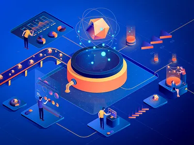 Blue isometric infographic 3d art blue characters chart collaboration computer data design diagram illustration infographic isometric isometric art isometric illustration people photoshop science vector