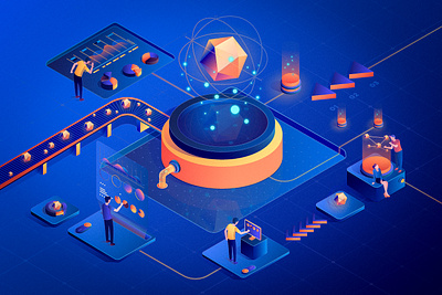 Blue isometric infographic 3d art blue characters chart collaboration computer data design diagram illustration infographic isometric isometric art isometric illustration people photoshop science vector